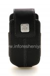 Photo 1 — L'étui en cuir d'origine avec un clip avec une étiquette métallique Étui pivotant en cuir pour BlackBerry 8220 Pearl flip, Noir (Black)