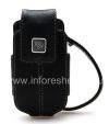 Фотография 1 — Оригинальный кожаный чехол-сумка с металлической биркой Leather Tote для BlackBerry 8220 Pearl Flip, Черный (Black)