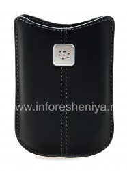 Kasus kulit asli dengan tag logam Kulit Pocket untuk BlackBerry 8220 Pearl Balik, Black (hitam)