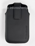 L'étui en cuir d'origine avec clip Étui pivotant en cuir pour BlackBerry Curve 9360/9370, Noir (Black)