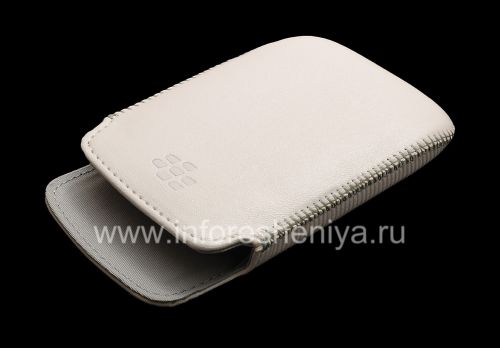 Галерея фотографий товара Оригинальный кожаный чехол-карман Leather Pocket Pouch для BlackBerry 9360/9370 Curve, Белый (White)