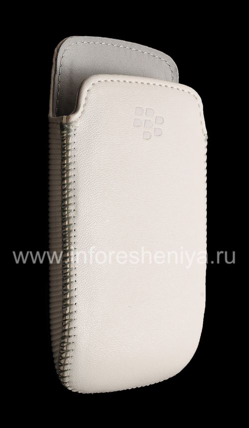 Галерея фотографий товара Оригинальный кожаный чехол-карман Leather Pocket Pouch для BlackBerry 9360/9370 Curve, Белый (White)