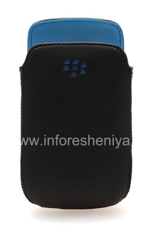 Галерея фотографий товара Оригинальный кожаный чехол-карман Leather Pocket Pouch для BlackBerry 9360/9370 Curve, Черный/Голубой (Sky Blue)