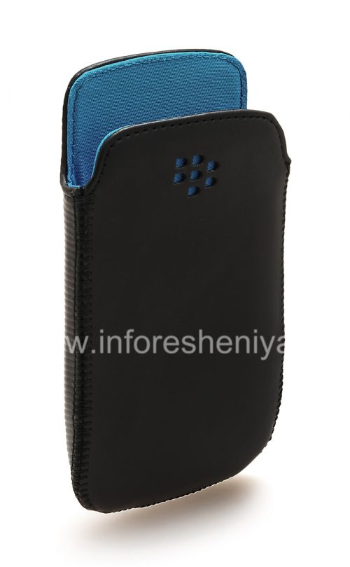 Галерея фотографий товара Оригинальный кожаный чехол-карман Leather Pocket Pouch для BlackBerry 9360/9370 Curve, Черный/Голубой (Sky Blue)