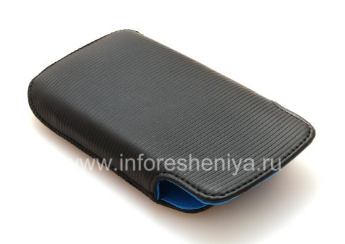 Галерея фотографий товара Оригинальный кожаный чехол-карман Leather Pocket Pouch для BlackBerry 9360/9370 Curve, Черный/Голубой (Sky Blue)