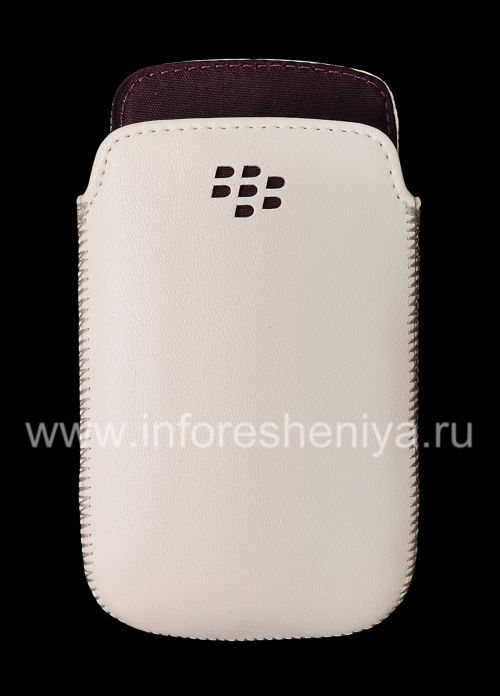 Галерея фотографий товара Оригинальный кожаный чехол-карман Leather Pocket Pouch для BlackBerry 9360/9370 Curve, Белый/Фиолетовый (White/Purple)