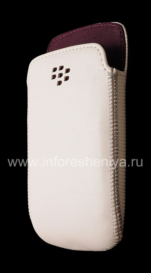 Галерея фотографий товара Оригинальный кожаный чехол-карман Leather Pocket Pouch для BlackBerry 9360/9370 Curve, Белый/Фиолетовый (White/Purple)
