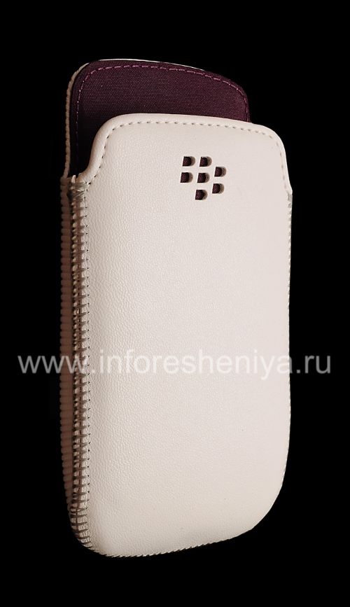 Галерея фотографий товара Оригинальный кожаный чехол-карман Leather Pocket Pouch для BlackBerry 9360/9370 Curve, Белый/Фиолетовый (White/Purple)
