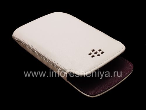 Галерея фотографий товара Оригинальный кожаный чехол-карман Leather Pocket Pouch для BlackBerry 9360/9370 Curve, Белый/Фиолетовый (White/Purple)