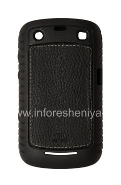 Купить Фирменный чехол силиконовый уплотненный с кожаной вставкой AGF Black Leather Inlay with TPU Case для BlackBerry 9360/9370 Curve