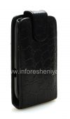 Photo 3 — BlackBerry 9800 / 9810 Torch জন্য উল্লম্ব খোলার সঙ্গে চামড়া ক্ষেত্রে কভার, কালো "কুমির"