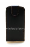 Photo 1 — BlackBerry 9800 / 9810 Torch জন্য উল্লম্ব খোলার সঙ্গে চামড়া ক্ষেত্রে কভার, জরিমানা জমিন কালো