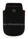 Photo 1 — Leather Case-saku logo BlackBerry untuk BlackBerry 9800 / 9810 Torch, Hitam dengan garis merah, tekstur Mayor, logo logam