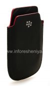 Photo 3 — Leather Case-saku logo BlackBerry untuk BlackBerry 9800 / 9810 Torch, Hitam dengan garis merah, tekstur Mayor, logo logam