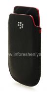 Photo 4 — Leather Case-saku logo BlackBerry untuk BlackBerry 9800 / 9810 Torch, Hitam dengan garis merah, tekstur Mayor, logo logam