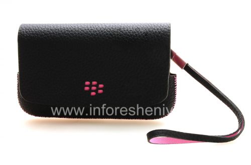 Галерея фотографий товара Оригинальный кожаный чехол-сумка Leather Folio для BlackBerry 9800/9810 Torch, Черный/Розовый (Black w/Pink Accents)