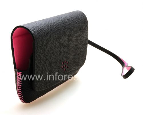 Галерея фотографий товара Оригинальный кожаный чехол-сумка Leather Folio для BlackBerry 9800/9810 Torch, Черный/Розовый (Black w/Pink Accents)