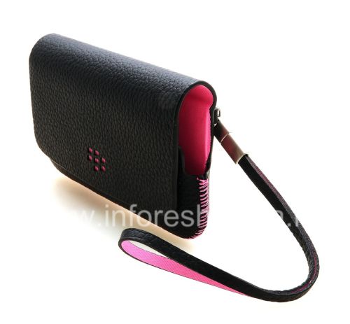 Галерея фотографий товара Оригинальный кожаный чехол-сумка Leather Folio для BlackBerry 9800/9810 Torch, Черный/Розовый (Black w/Pink Accents)
