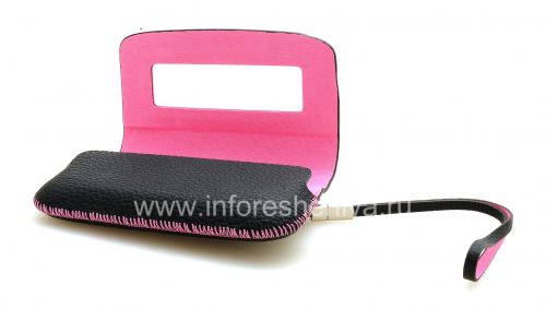 Галерея фотографий товара Оригинальный кожаный чехол-сумка Leather Folio для BlackBerry 9800/9810 Torch, Черный/Розовый (Black w/Pink Accents)