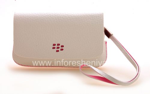Галерея фотографий товара Оригинальный кожаный чехол-сумка Leather Folio для BlackBerry 9800/9810 Torch, Белый/Розовый (White w/Pink Accents)