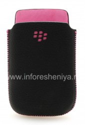 Original-Leder-Kasten-Tasche Ledertasche für Blackberry 9800/9810 Torch, Schwarz / Pink (Black w / rosa Akzenten)