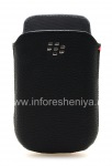 Original-Leder-Kasten-Tasche mit Metall-Logo Ledertasche für Blackberry 9800/9810 Torch, Black (Schwarz)
