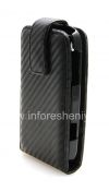 Photo 3 — BlackBerry 9900 / 9930 Bold টাচ জন্য উল্লম্ব খোলার সঙ্গে চামড়া ক্ষেত্রে কভার, কালো জমিন "কার্বন ফাইবার"