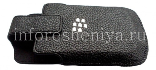 Галерея фотографий товара Кожаный чехол с клипсой для BlackBerry 9900/9930/9720, Черный с крупной текстурой