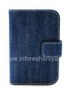 Photo 1 — Kain Kasus pembukaan horisontal untuk Blue Jeans Wallet BlackBerry 9900 / 9930 Bold Sentuh, Blue jeans