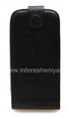 Photo 1 — Caso de cuero con tapa de apertura vertical para BlackBerry 9850/9860 Torch, Negro con una textura de lino