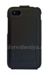 Photo 2 — BlackBerry Q5 জন্য উল্লম্ব খোলার আবরণ চামড়া ফ্লিপ শেল সঙ্গে মূল চামড়া কেস, কালো (কালো)