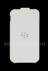 Photo 1 — Etui en cuir d'origine avec couvercle à ouverture verticale Leather Flip Shell pour BlackBerry Q5, Blanc