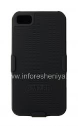 Фирменный пластиковый чехол-крышка в комплекте с кобурой Amzer Shellster ShellCase w/ Holster для BlackBerry Z10, Черный чехол с черной кобурой (Black)