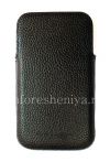Photo 2 — ब्लैकबेरी Classic के लिए धातु के लोगो चमड़ा पॉकेट के साथ मूल चमड़े के मामले जेब, काला (काला)