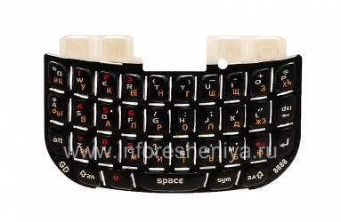 Keyboard Rusia dengan nomor merah BlackBerry 8520 Curve, hitam