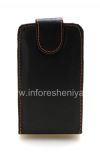 Photo 1 — Leather Case with vertical opening cover for BlackBerry Curve 8900, Black with brown stitching