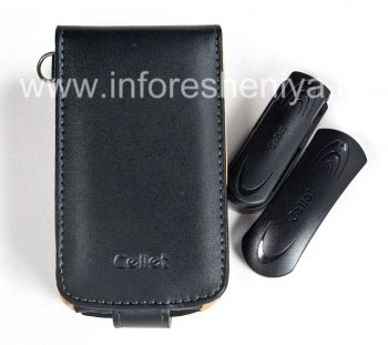 Signature Leather Case c vertikal membuka tutupnya dan klip Cellet Executive Case untuk BlackBerry 8900 Curve