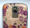 Photo 10 — cubierta trasera exclusiva BlackBerry 9000 Bold, "Flores en la rama" Beige / púrpura
