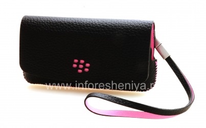 Оригинальный кожаный чехол-сумка Leather Folio для BlackBerry 9100/9105 Pearl 3G, Черный/Розовый (Black w/Pink accents)