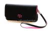 Photo 1 — Tas asli Leather Case Kulit Folio untuk BlackBerry 9100 / 9105 Pearl 3G, Black / Pink (Black w / aksen pink)