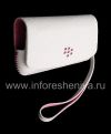 Photo 4 — Tas asli Leather Case Kulit Folio untuk BlackBerry 9100 / 9105 Pearl 3G, Putih / merah muda (putih w / Pink Aksen)