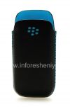Photo 1 — Asli Leather Case Pocket Koskin Pocket Pouch untuk BlackBerry 9100 / 9105 Pearl 3G, Black / Turquoise (Black w / Turquoise Aksen)