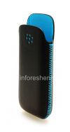 Photo 3 — Asli Leather Case Pocket Koskin Pocket Pouch untuk BlackBerry 9100 / 9105 Pearl 3G, Black / Turquoise (Black w / Turquoise Aksen)