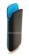 Photo 4 — Asli Leather Case Pocket Koskin Pocket Pouch untuk BlackBerry 9100 / 9105 Pearl 3G, Black / Turquoise (Black w / Turquoise Aksen)