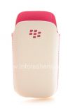Photo 1 — Asli Leather Case Pocket Koskin Pocket Pouch untuk BlackBerry 9100 / 9105 Pearl 3G, Putih / merah muda (putih w / Pink Aksen)