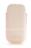 Photo 2 — Asli Leather Case Pocket Koskin Pocket Pouch untuk BlackBerry 9100 / 9105 Pearl 3G, Putih / merah muda (putih w / Pink Aksen)