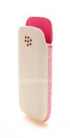Photo 4 — Asli Leather Case Pocket Koskin Pocket Pouch untuk BlackBerry 9100 / 9105 Pearl 3G, Putih / merah muda (putih w / Pink Aksen)