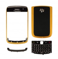 Caso del color exclusiva para BlackBerry 9700/9780 Bold, Oro / Negro portada "piel" brillante