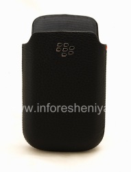 Original-Leder-Kasten-Tasche mit Metall-Logo Leather Pocket für Blackberry 9700/9780 Bold, Black (Schwarz)
