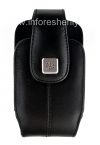 Фотография 1 — Оригинальный кожаный чехол с клипсой и металлической биркой Leather Holster with Swivel Belt Clip для BlackBerry, Черный (Black)